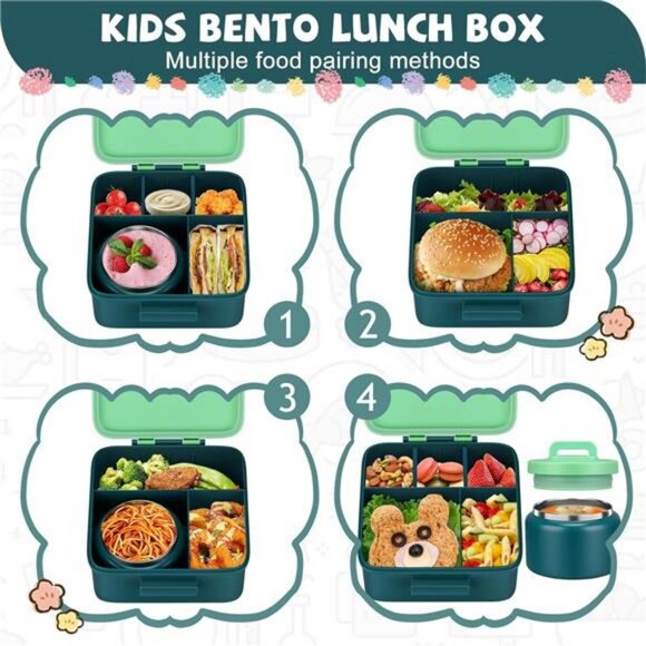 Kids Bento Lunch Box With 8oz Soup Thermo, Leakproof Lunch - Picture 5 of 8